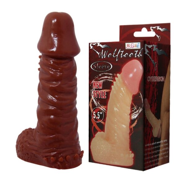 14,4 Cm Klitoral Uyarıcılı Tırtıklı Damarlı Silikon Penis Kılıfı