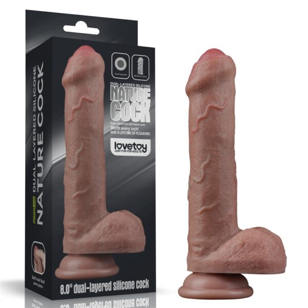 20,5 Cm Realistik Çift Katmanlı Yeni Nesil Vantuzlu Melez Dildo Penis