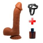 5 Cm Kalınlık Vantuzlu 23,5 Cm Realistik Melez Belden Bağlamalı Dildo