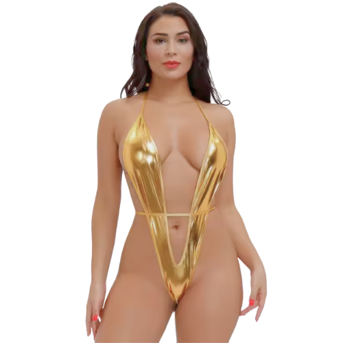 Fantezi Altın Parlak Çekici Bodysuit Fantezi Altın Parlak Çekici Bodysuit