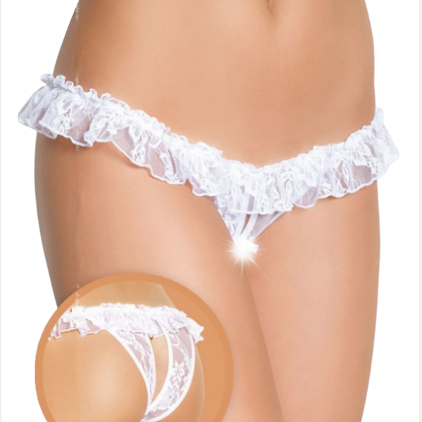 Fantezi Üstü Fırfırlı Ağı Açık Beyaz Dantel Tanga String