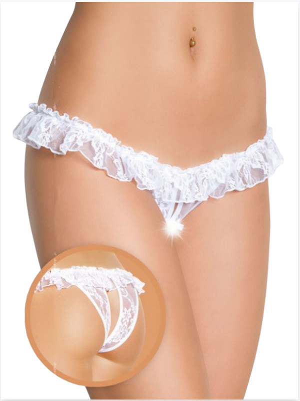 Fantezi Üstü Fırfırlı Ağı Açık Beyaz Dantel Tanga String Fantezi Üstü Fırfırlı Ağı Açık Beyaz Dantel Tanga String