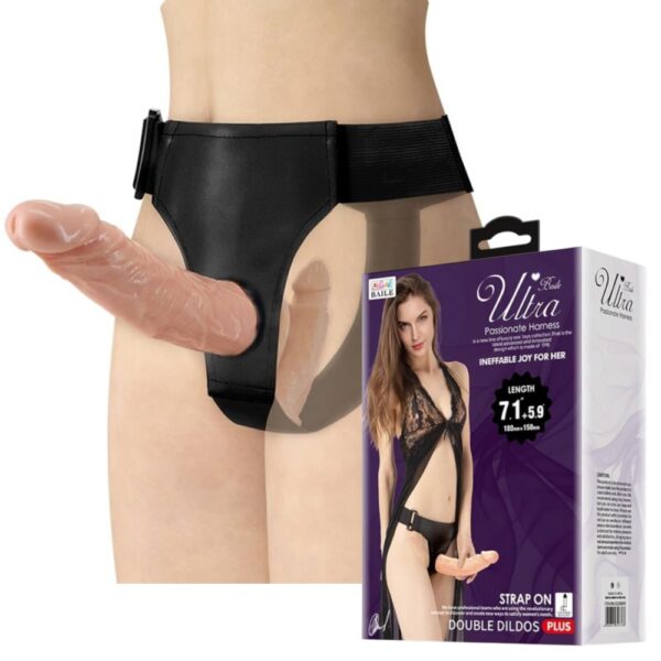 18 Cm Çift Taraflı Damarlı Belden Bağlamalı Strapon Penis