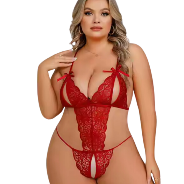 Büyük Beden Fantezi Kırmızı Dantelli Babydoll