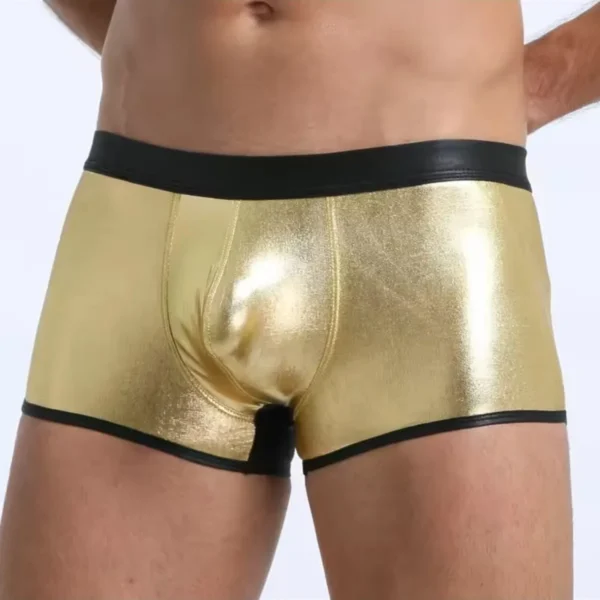Fantezi Deri Görünümlü Çekici Altın Erkek Boxer Tanga