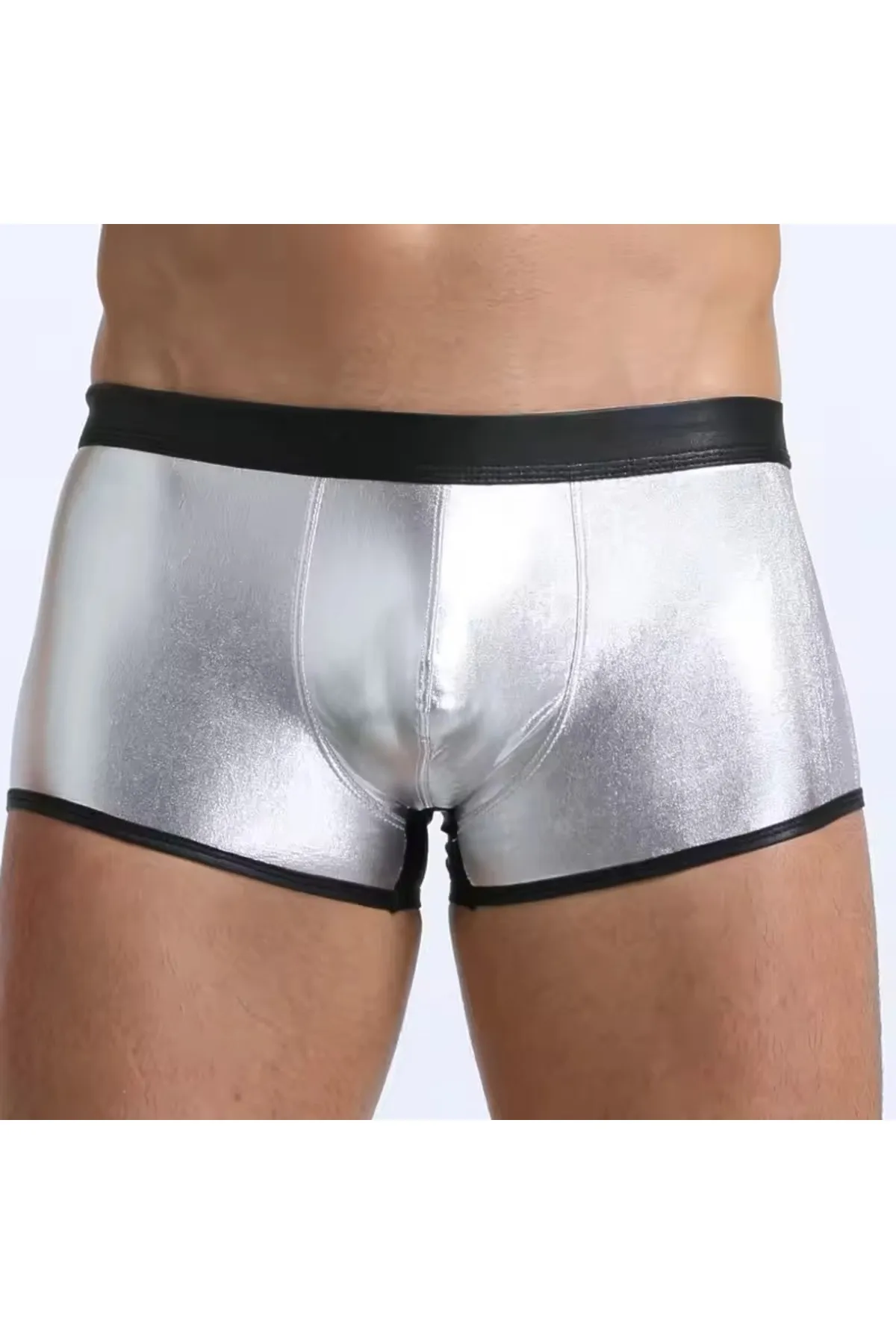 Fantezi Deri Görünümlü Gümüş Erkek Boxer Tanga Fantezi Deri Görünümlü Gümüş Erkek Boxer Tanga