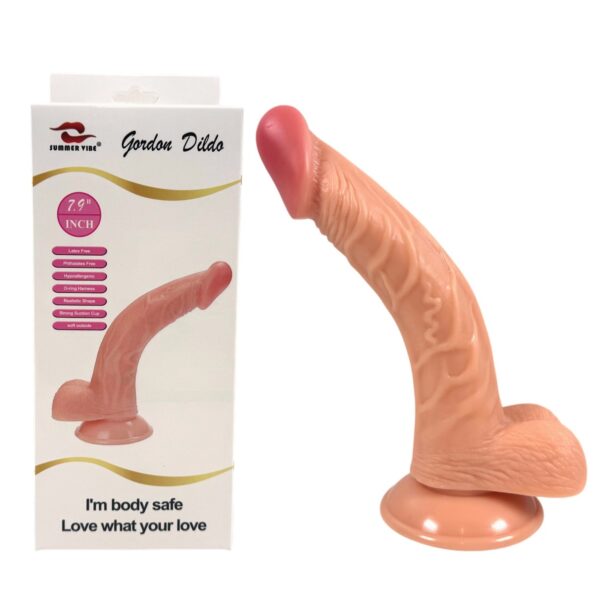 20 Cm Kavisli Realistik Dokulu Ten Rengi Vantuzlu Dildo Penis