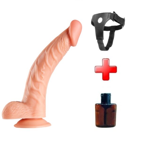 24 Cm Kavisli Realistik Dokulu Belden Bağlamalı Dildo