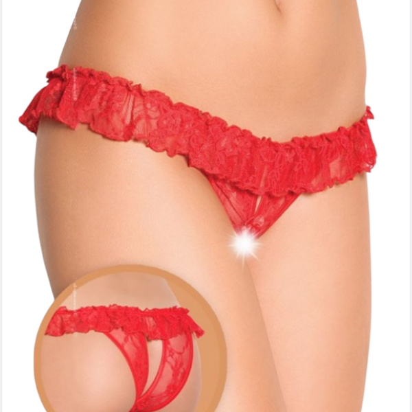 Fantezi Üstü Fırfırlı Ağı Açık Kırmızı Dantel Tanga String