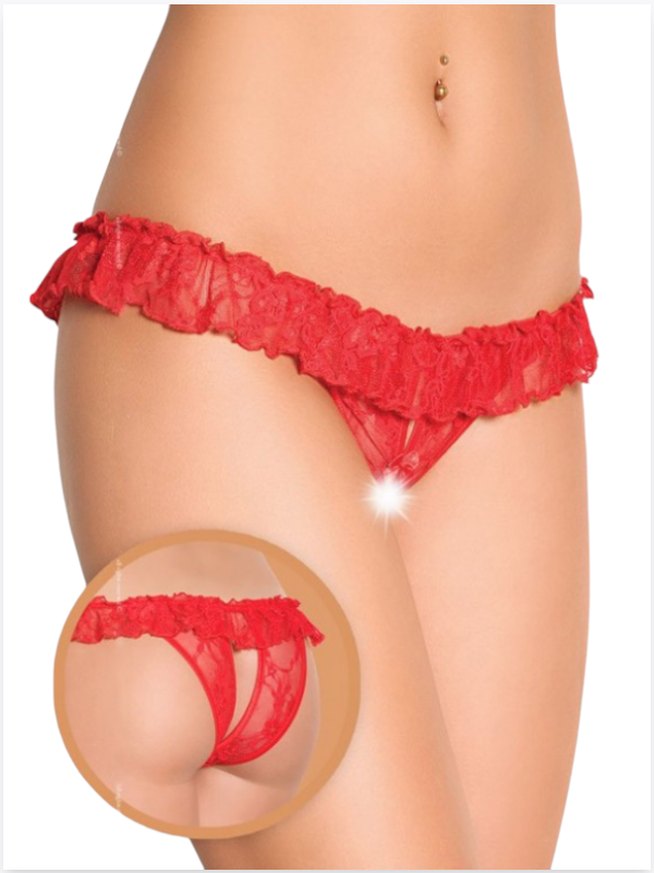 Fantezi Üstü Fırfırlı Ağı Açık Kırmızı Dantel Tanga String Fantezi Üstü Fırfırlı Ağı Açık Kırmızı Dantel Tanga String