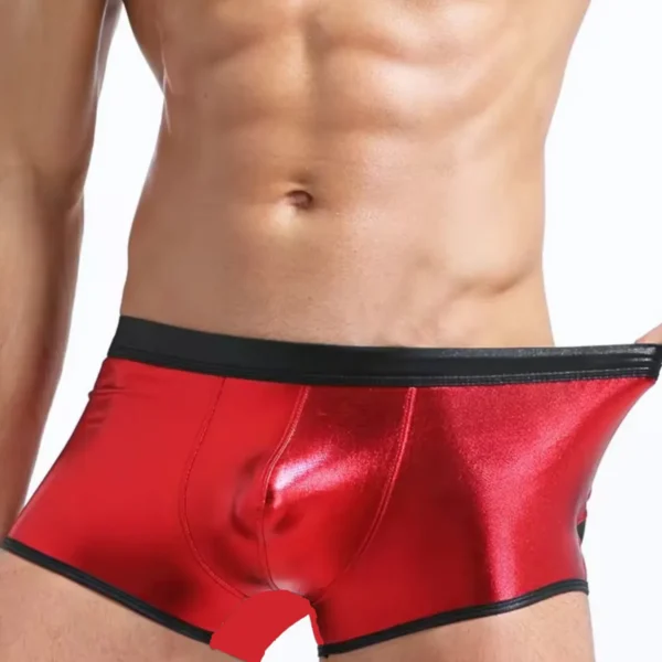 Fantezi Deri Görünümlü Kırmızı Erkek Boxer Tanga