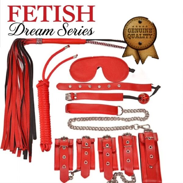 Kırmızı Deri 7 Parçalı BDSM Fantasy Bağlama Seti