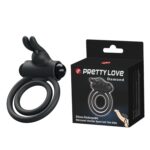 Çift Halkalı Titreşimli Penis Halkası Tavşan Kulaklı Silikon Cock Ring