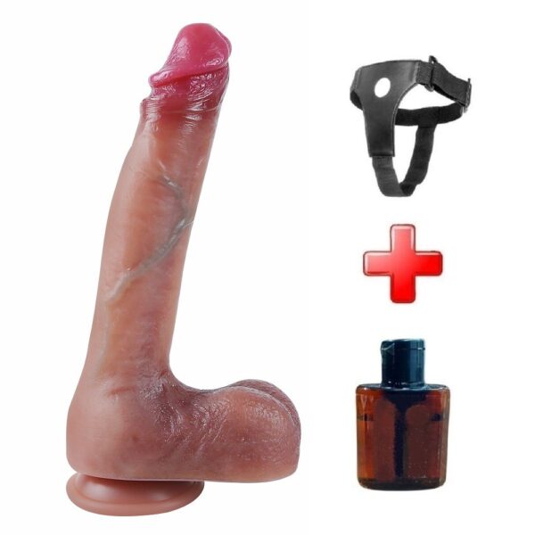 27 Cm Kalın Ultra Gerçekçi Melez Belden Bağlamalı Vantuzlu Dildo Penis