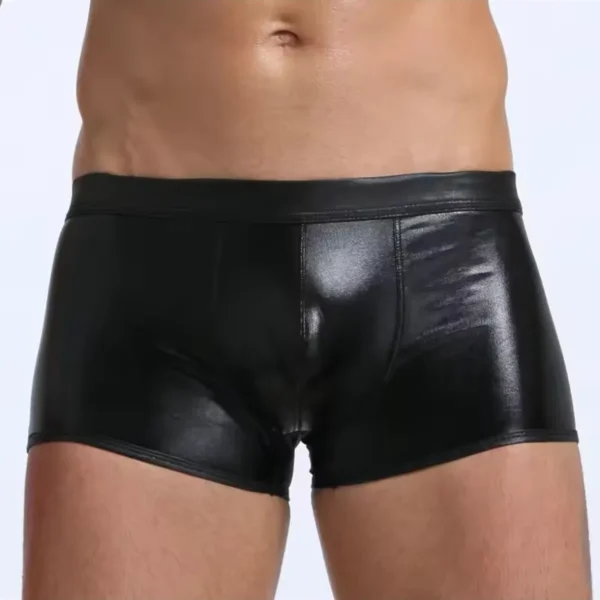 Fantezi Deri Görünümlü Çekici Siyah Erkek Boxer Tanga