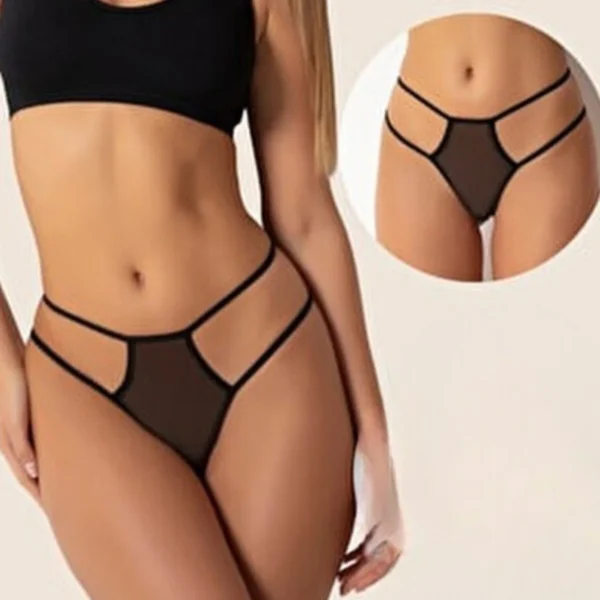 Fantezi Siyah Şeffaf Tül Çekici Kadın String Tanga