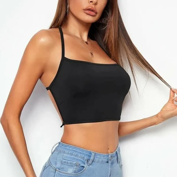 Kadın Sırtı Açık Siyah Belden Bağlamalı Crop Büstiyer