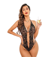 Fantezi Siyah Dantelli Zincirli Çekici Babydoll