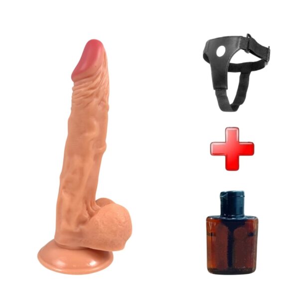 23 Cm Realistik Dokulu Ten Rengi Belden Bağlamalı Vantuzlu Dildo Penis