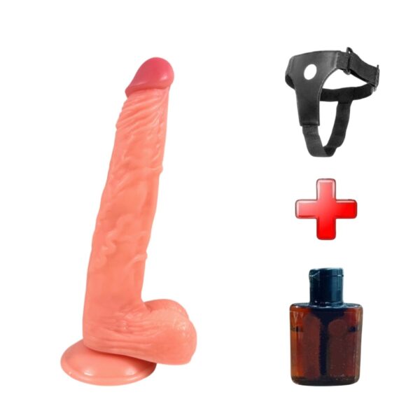 24 Cm Realistik Dokulu Ten Rengi Belden Bağlamalı Vantuzlu Dildo Penis