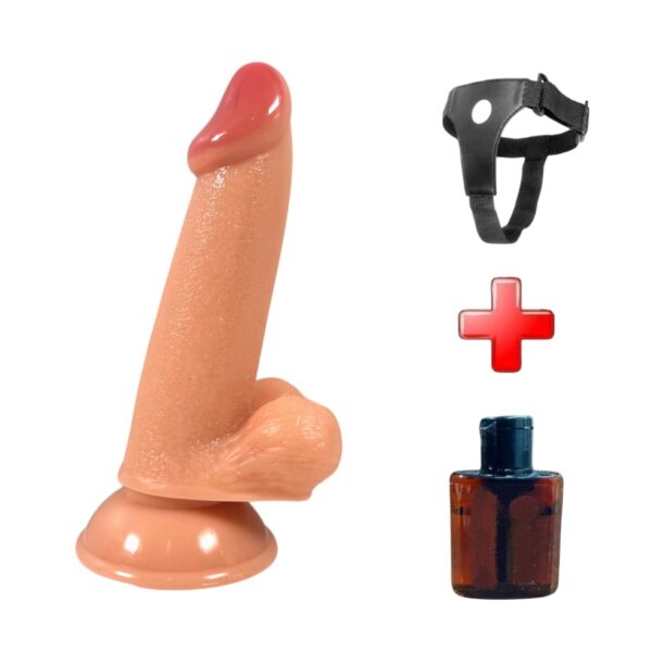 17 Cm Realistik Dokulu Ten Rengi Belden Bağlamalı Vantuzlu Dildo Penis