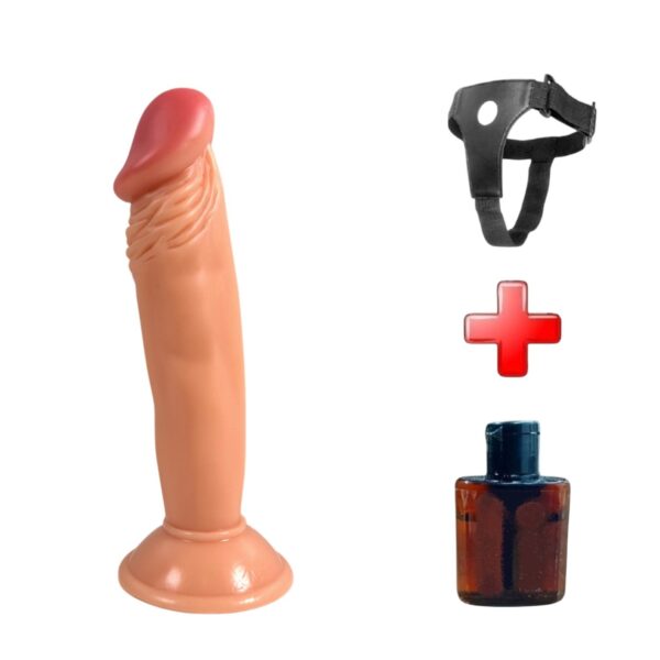 18 Cm Realistik Dokulu Ten Rengi Belden Bağlamalı Vantuzlu Dildo Penis