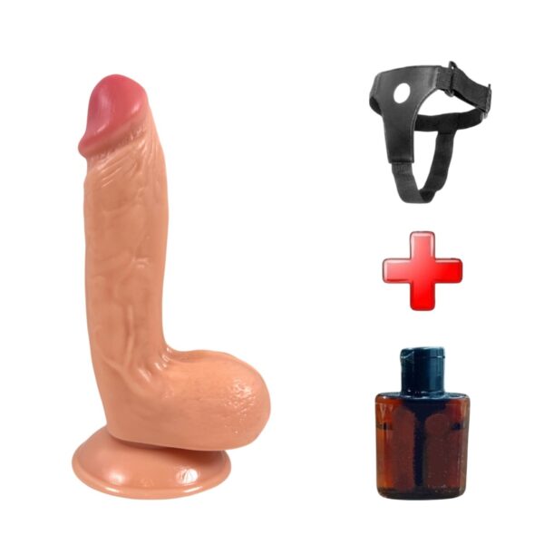 20 Cm Realistik Dokulu Ten Rengi Belden Bağlamalı Vantuzlu Dildo Penis