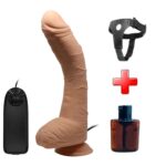 Vantuzlu Ve Belden Bağlamalı 28 Cm Titreşimli Gerçekçi Kalın Dildo