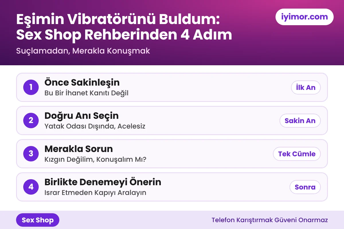 Eşimin Vibratörünü Buldum Nasıl Konuşmalıyım: Sakinleşmek, Doğru An, Merakla Sormak, Birlikte Denemeyi Önermek