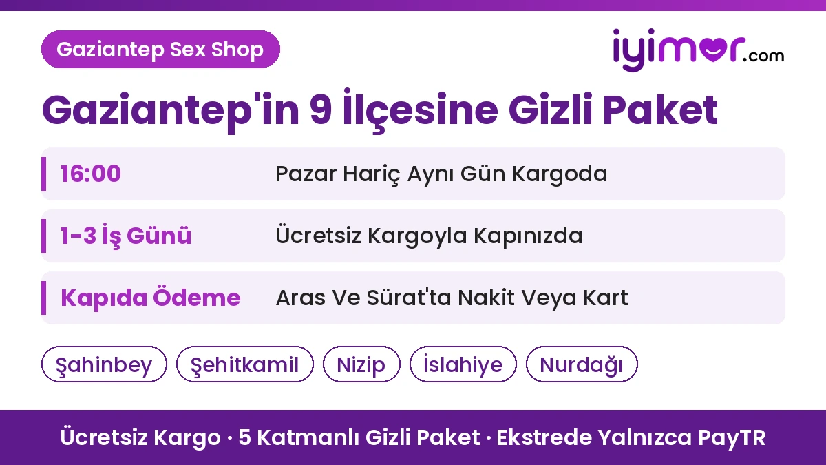 Sex Shop Teslimat: Gaziantep Sex Shop, Gaziantep'in 9 İlçesine Gizli Paket, 1-3 İş Günü Ücretsiz Kargo Ve Kapıda Ödeme