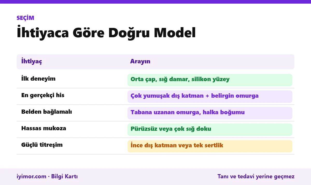 İlk Deneyim, Gerçekçi His, Belden Bağlamalı Kullanım, Hassas Mukoza Ve Güçlü Titreşim İçin Çift Katmanlı Vibratör Seçim Tablosu