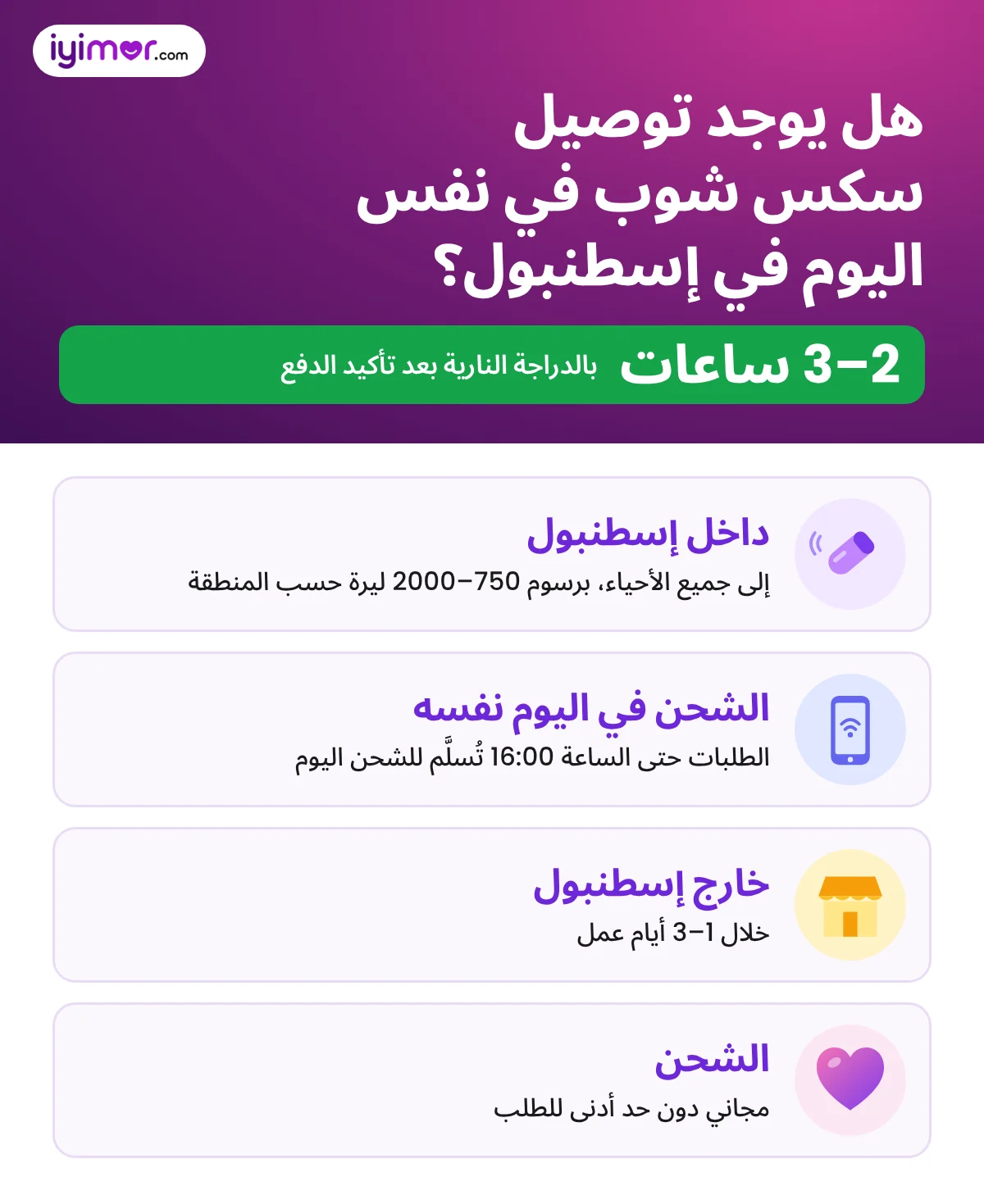 هل يوجد توصيل سكس شوب في نفس اليوم في إسطنبول: نعم، خلال 2–3 ساعات بالدراجة النارية برسوم إضافية