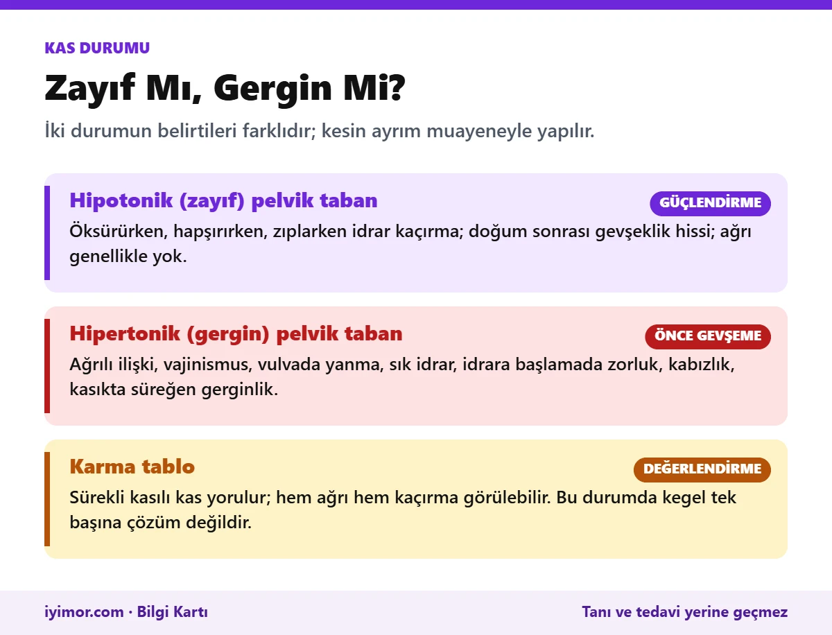Hipotonik Zayıf Pelvik Taban İle Hipertonik Gergin Pelvik Taban Belirtilerini Karşılaştıran Kart