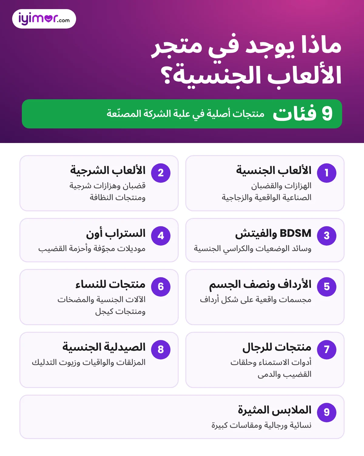 ماذا يوجد في متجر الألعاب الجنسية: هزازات، قضبان صناعية، أدوات استمناء، حلقات القضيب، ستراب أون وملابس مثيرة
