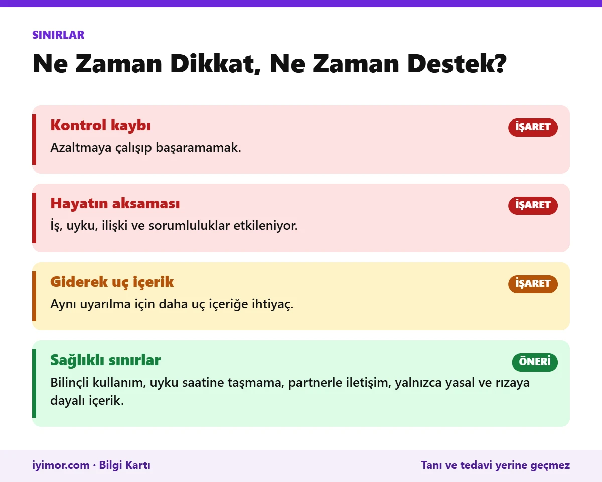 Sorunlu Porno Kullanımının İşaretleri Ve Sağlıklı Tüketim İçin Kişisel Sınır Önerileri Kartı