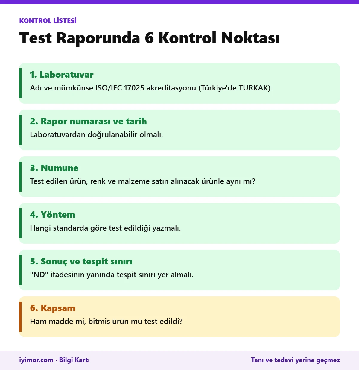 Seks Oyuncağı Test Raporunda Laboratuvar, Rapor Numarası, Numune, Yöntem, ND Sonucu Ve Kapsam Kontrol Listesi