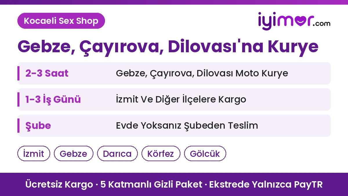 Sex Shop Teslimat: Kocaeli Sex Shop, Gebze, Çayırova Ve Dilovası'na 2-3 Saatte Moto Kurye, İzmit'e Ücretsiz Gizli Kargo