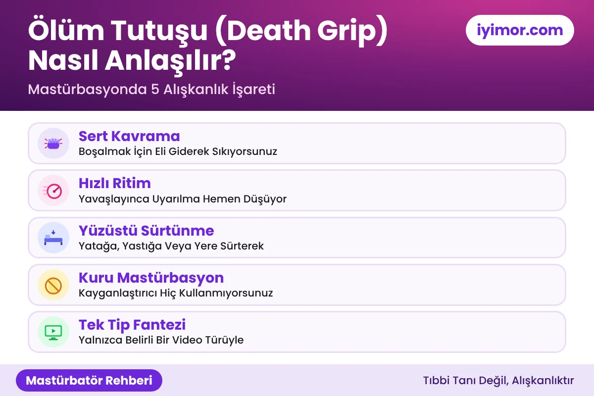 Mastürbatör Rehberi: Ölüm Tutuşu (Death Grip) Nasıl Anlaşılır? Ölüm Tutuşu Death Grip Nasıl Anlaşılır: Sert Kavrama, Hızlı Ritim, Yüzüstü Sürtünme, Kuru Mastürbasyon, Tek Tip Fantezi