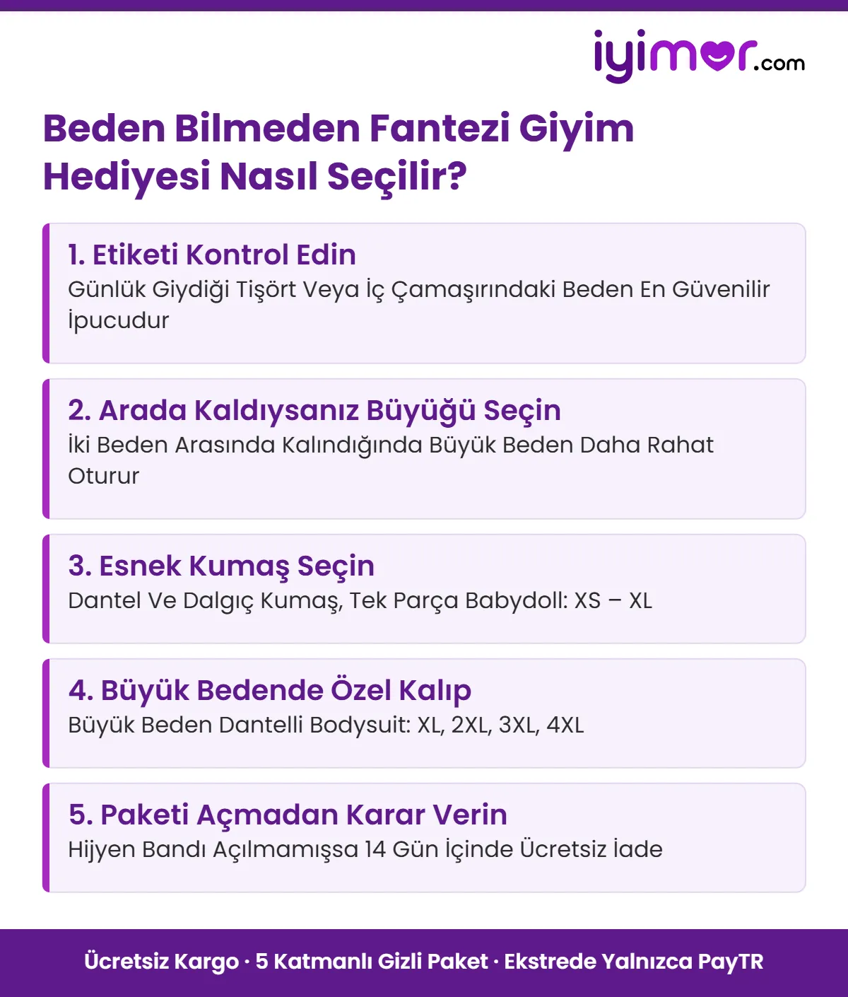 Beden Bilmeden Fantezi Giyim Hediyesi Nasıl Seçilir? – Sex Shop Beden Kartı Sex shop fantezi giyim hediyesi: beden bilmeden sevgiliye babydoll, jartiyer ve büyük beden bodysuit seçerken etiket, esnek kumaş ve iade kuralı