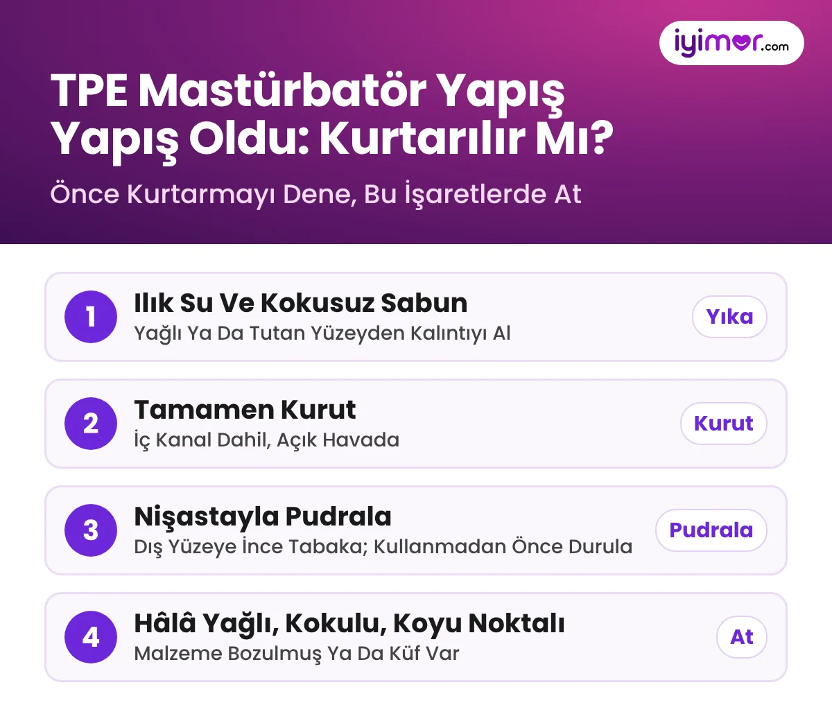 TPE Mastürbatör Yapış Yapış Oldu: Yıkama, Kurutma Ve Nişastayla Pudralama Sonrası Atma İşaretleri